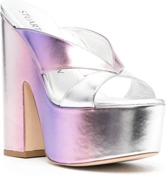 Stuart Weitzman open-toe 160mm metallic mules Purple