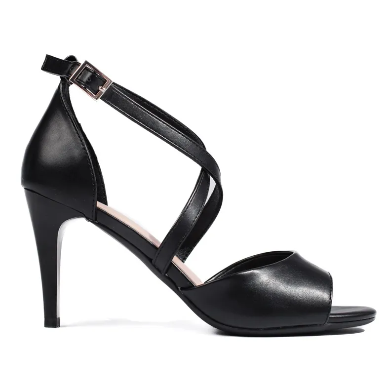 Stylish women's black high-heeled sandals by Sergio Leone