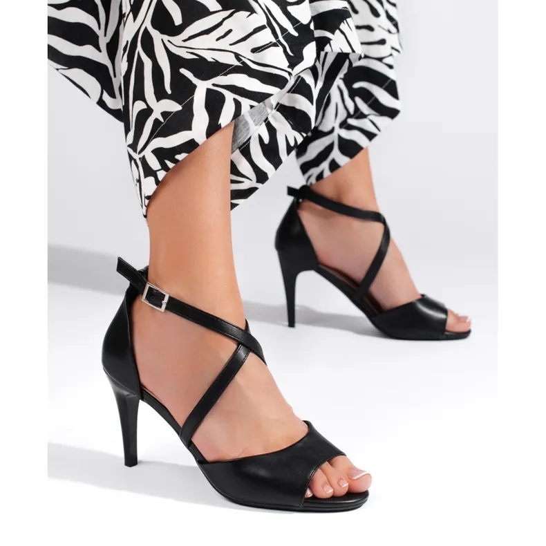 Stylish women's black high-heeled sandals by Sergio Leone