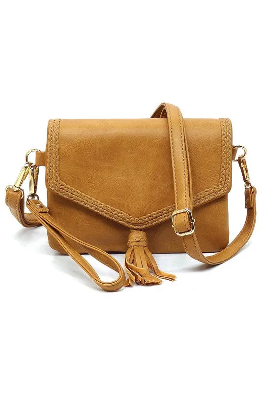 Tassel Flap Envelope Clutch Crossbody Bag