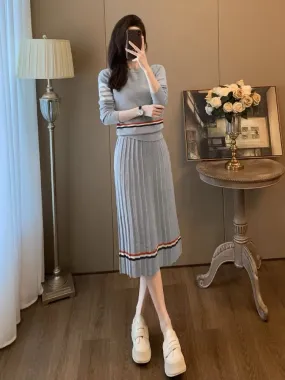 Temperament Korean style high-end fashion fashionable casual knitted sweater half skirt two-piece suit women's autumn clothing