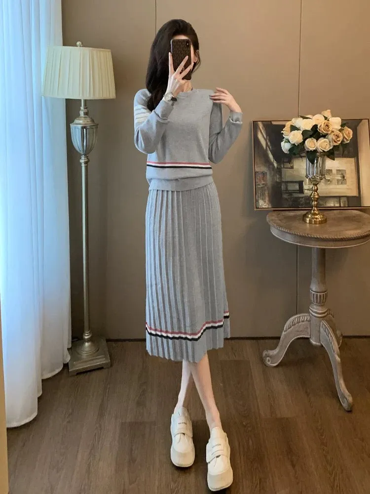 Temperament Korean style high-end fashion fashionable casual knitted sweater half skirt two-piece suit women's autumn clothing