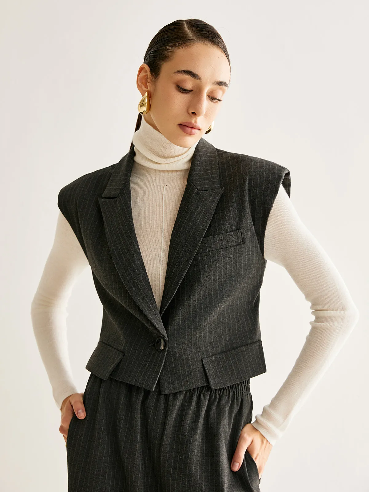 V-Neck Pinstripe Button Vest