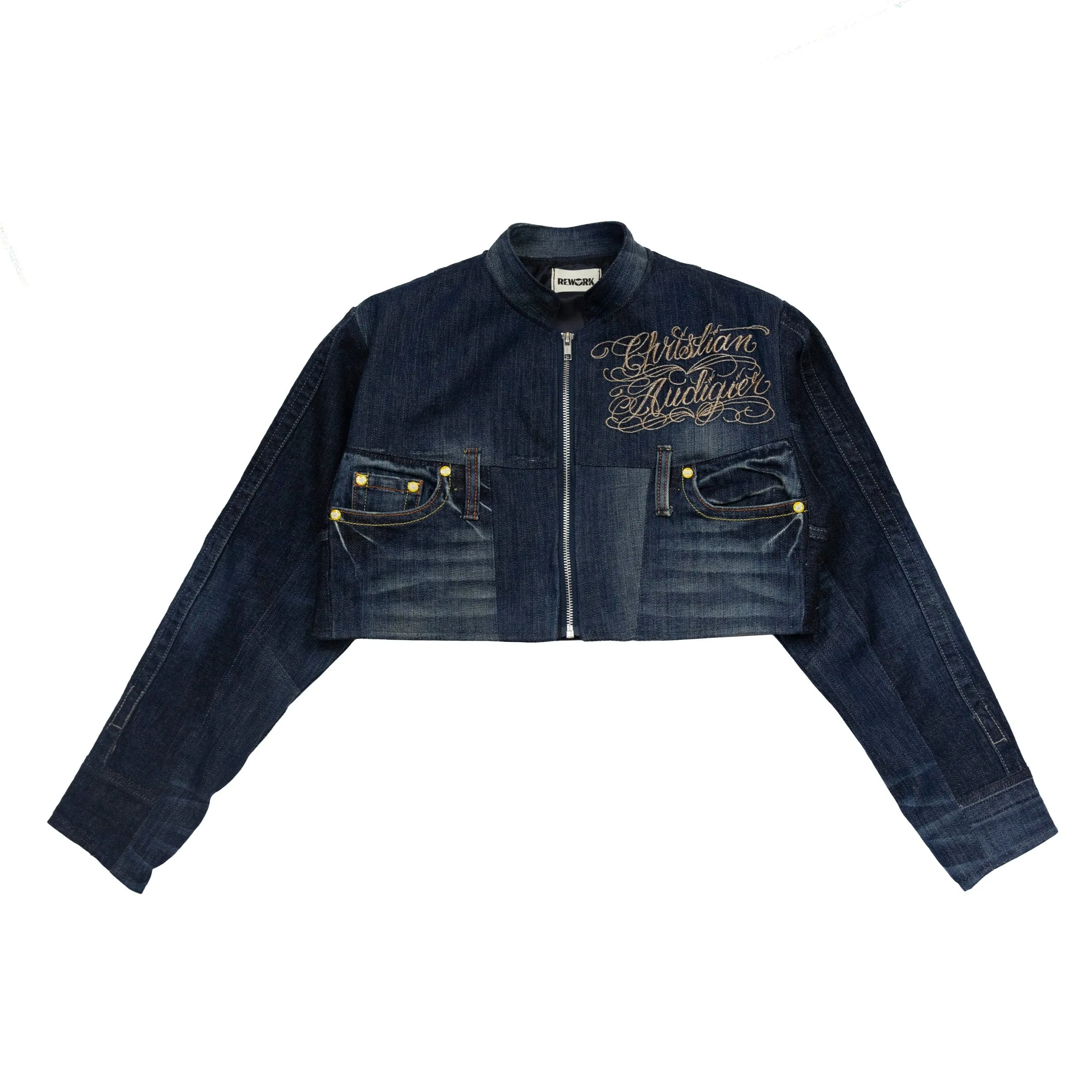 VT Rework :  Christian Audigier Embroidered Crop Denim Jacket