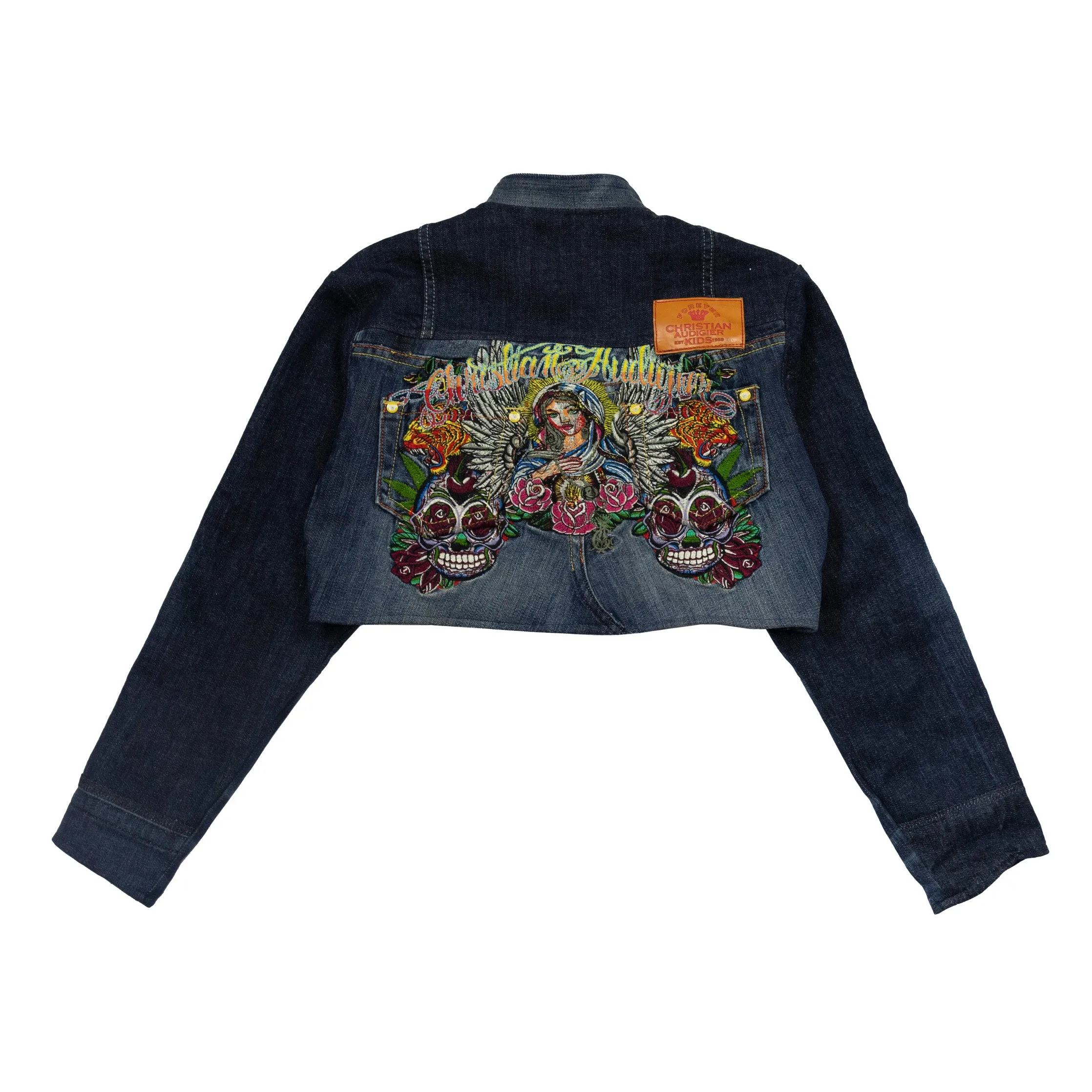 VT Rework :  Christian Audigier Embroidered Crop Denim Jacket