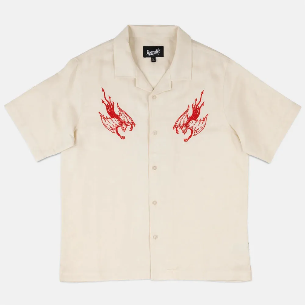 Welcome Skateboards - Hellion Embroidered Short Sleeve Linen Shirt - Bone