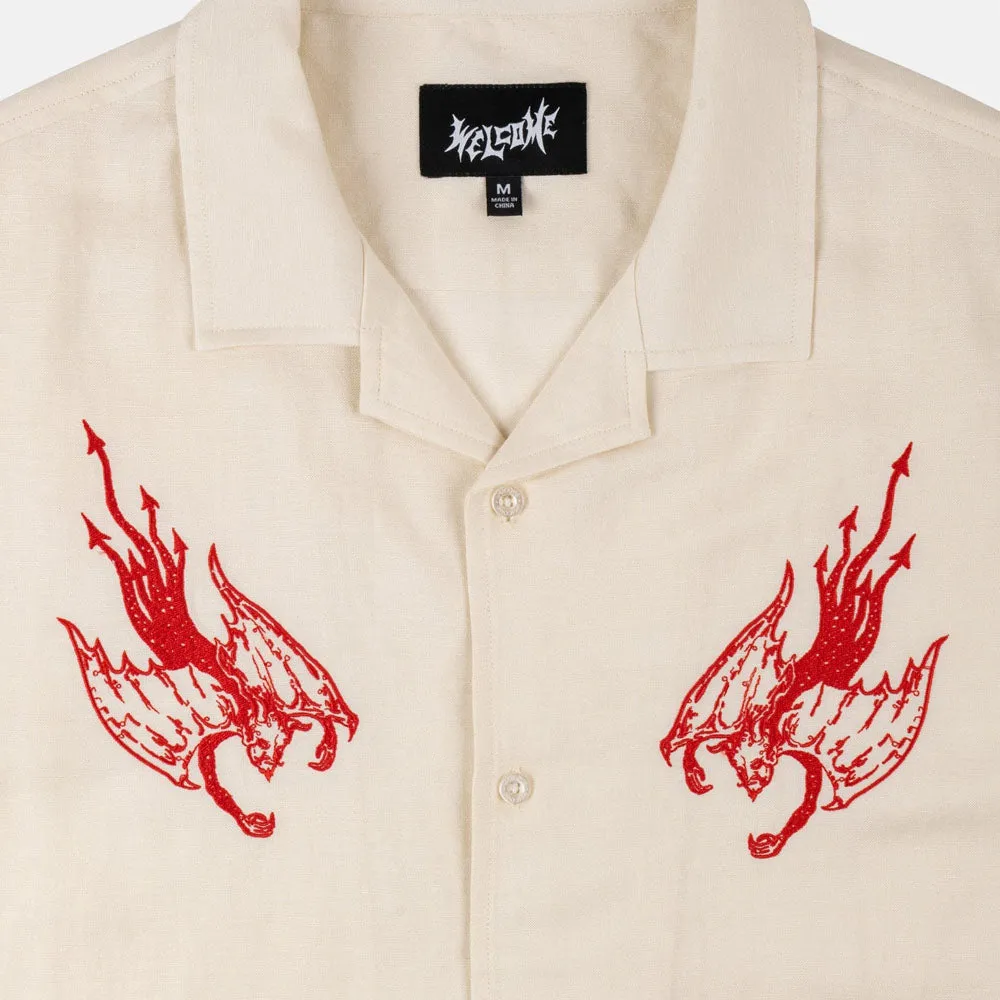 Welcome Skateboards - Hellion Embroidered Short Sleeve Linen Shirt - Bone