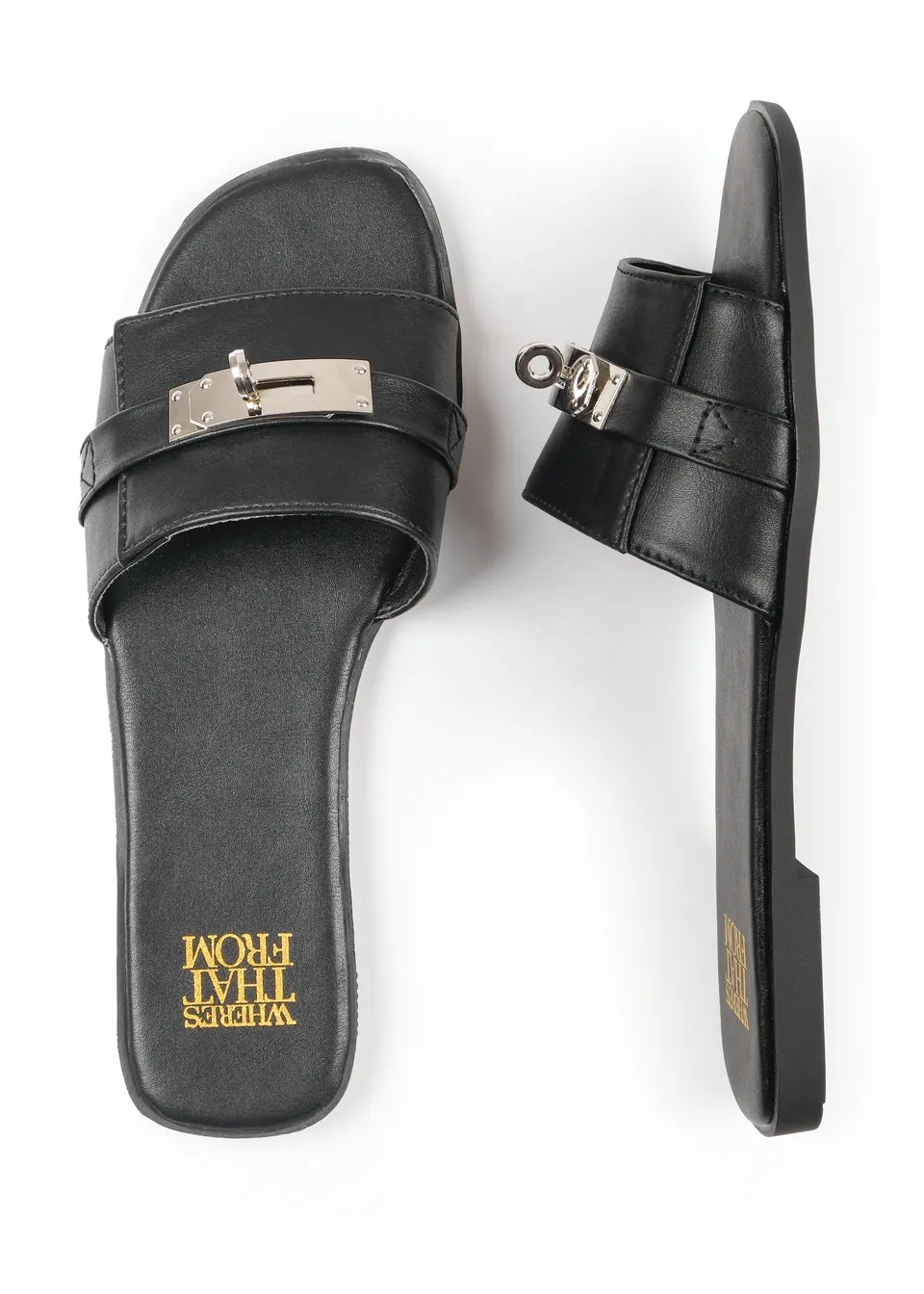 Where's That From Black Emmeline Single Band Slider Sandals