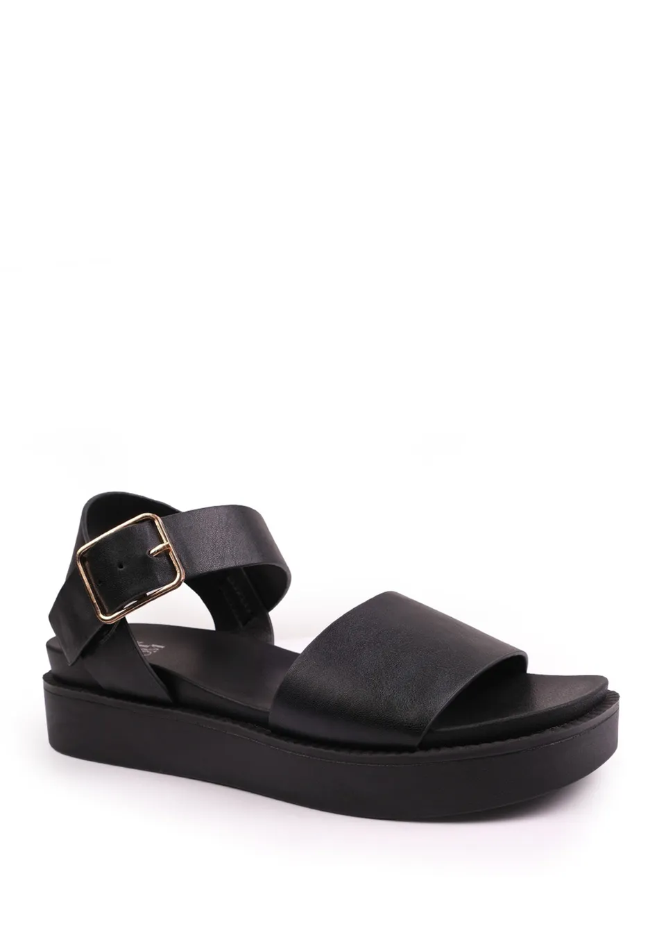 Where's That From Black Phoenix Extra Wide PU Flat Sandals