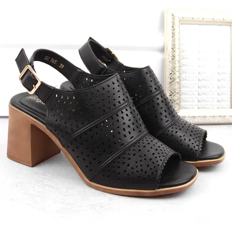 Women's black openwork high-heeled sandals Sergio Leone SK565