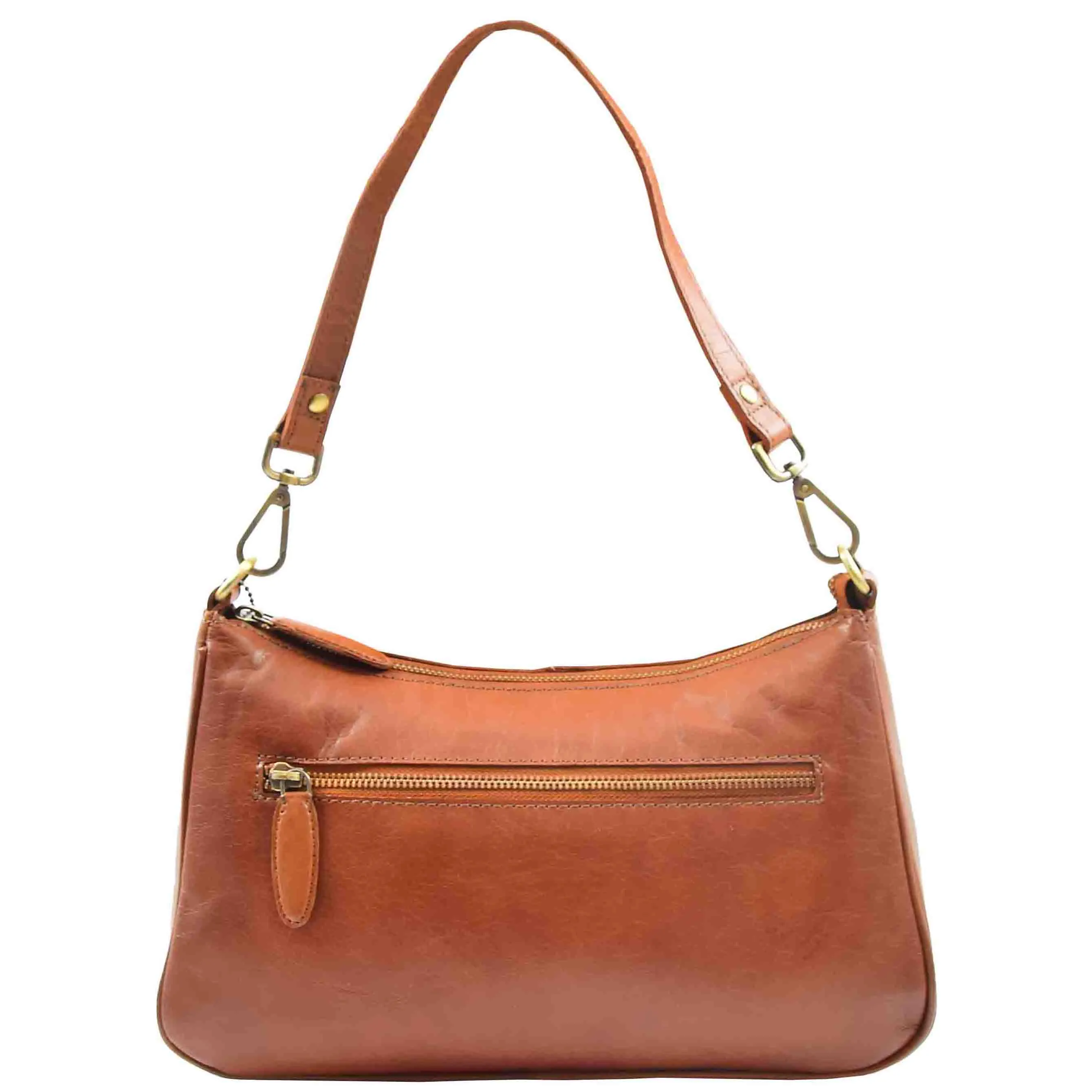 Womens Classic Leather Shoulder Cross Body Bag ATHENS Cognac