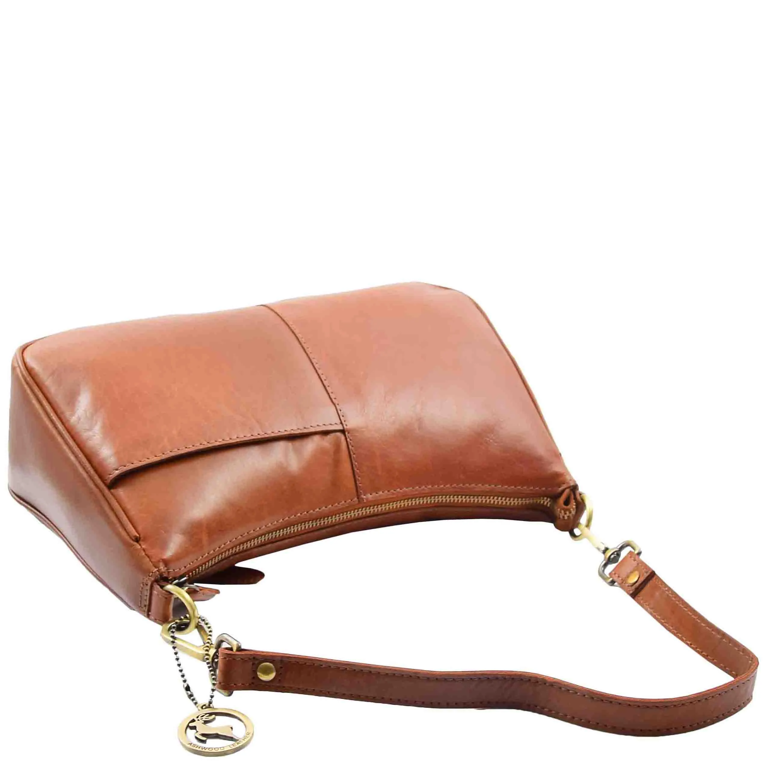 Womens Classic Leather Shoulder Cross Body Bag ATHENS Cognac