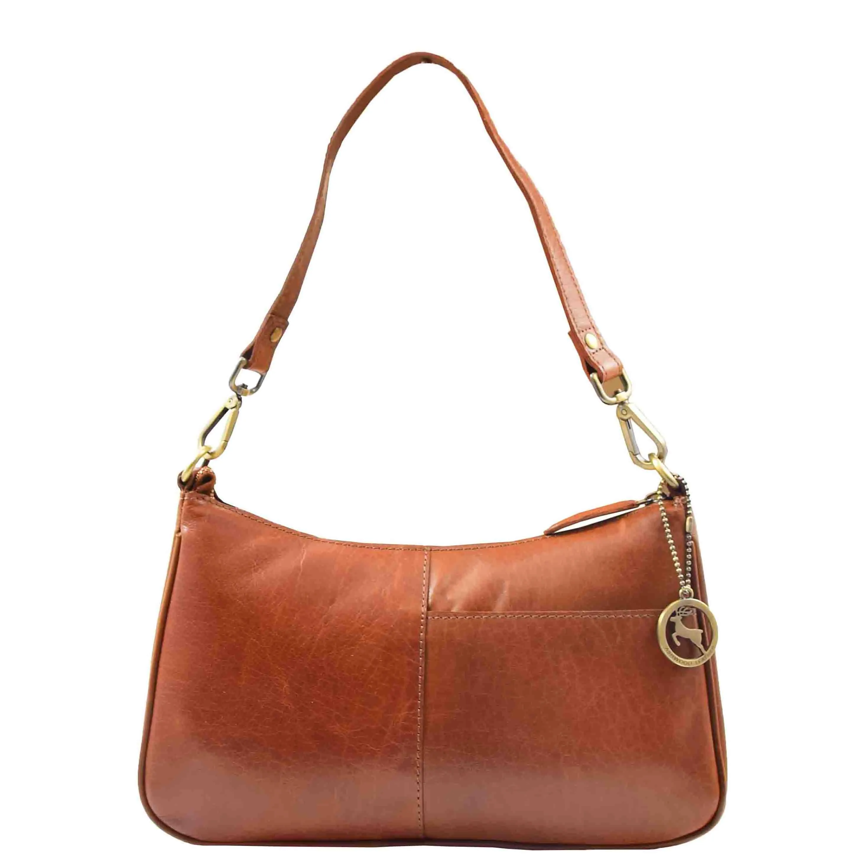 Womens Classic Leather Shoulder Cross Body Bag ATHENS Cognac