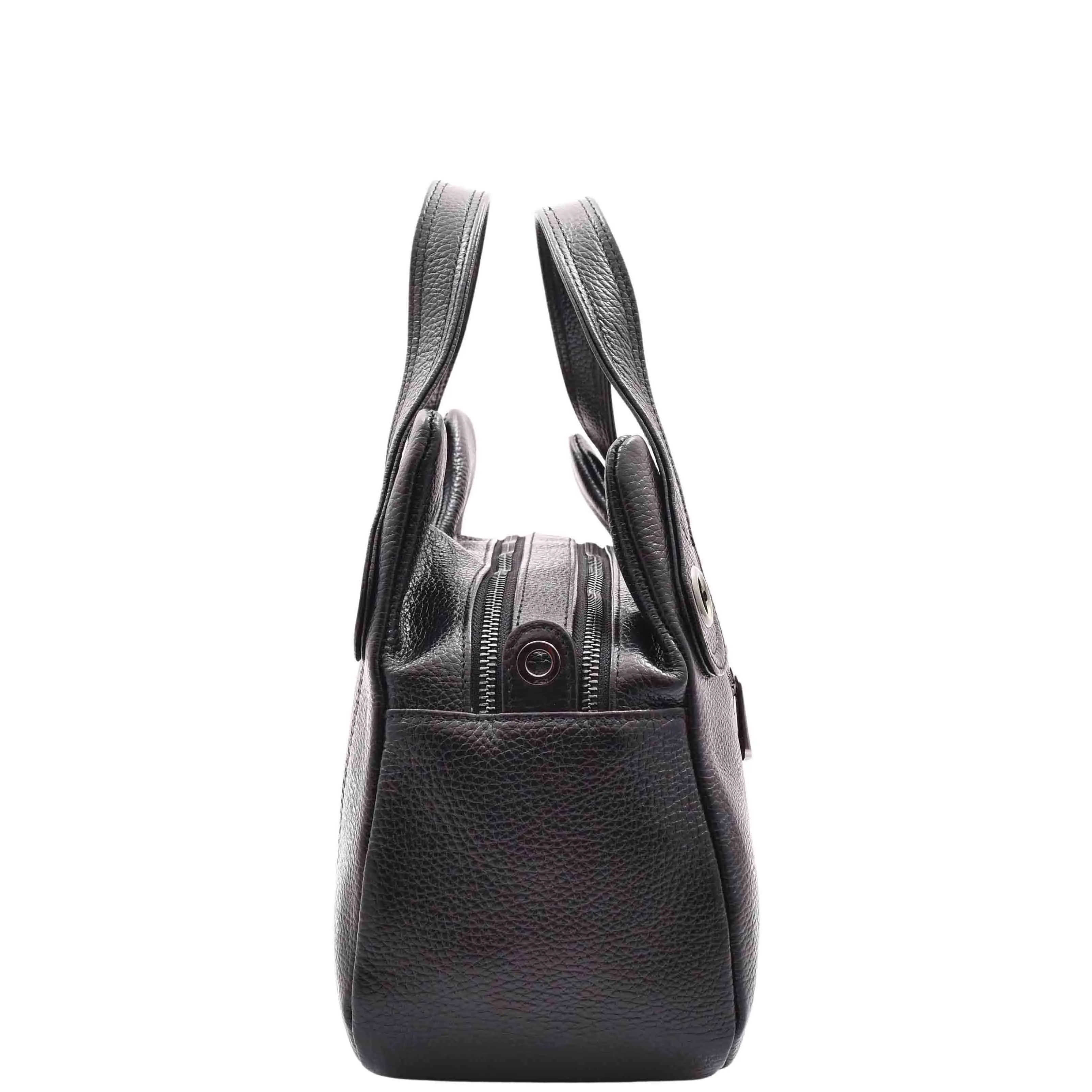 Womens Grained Leather Shoulder Bag Zip Small Size Handbag Daisy Black