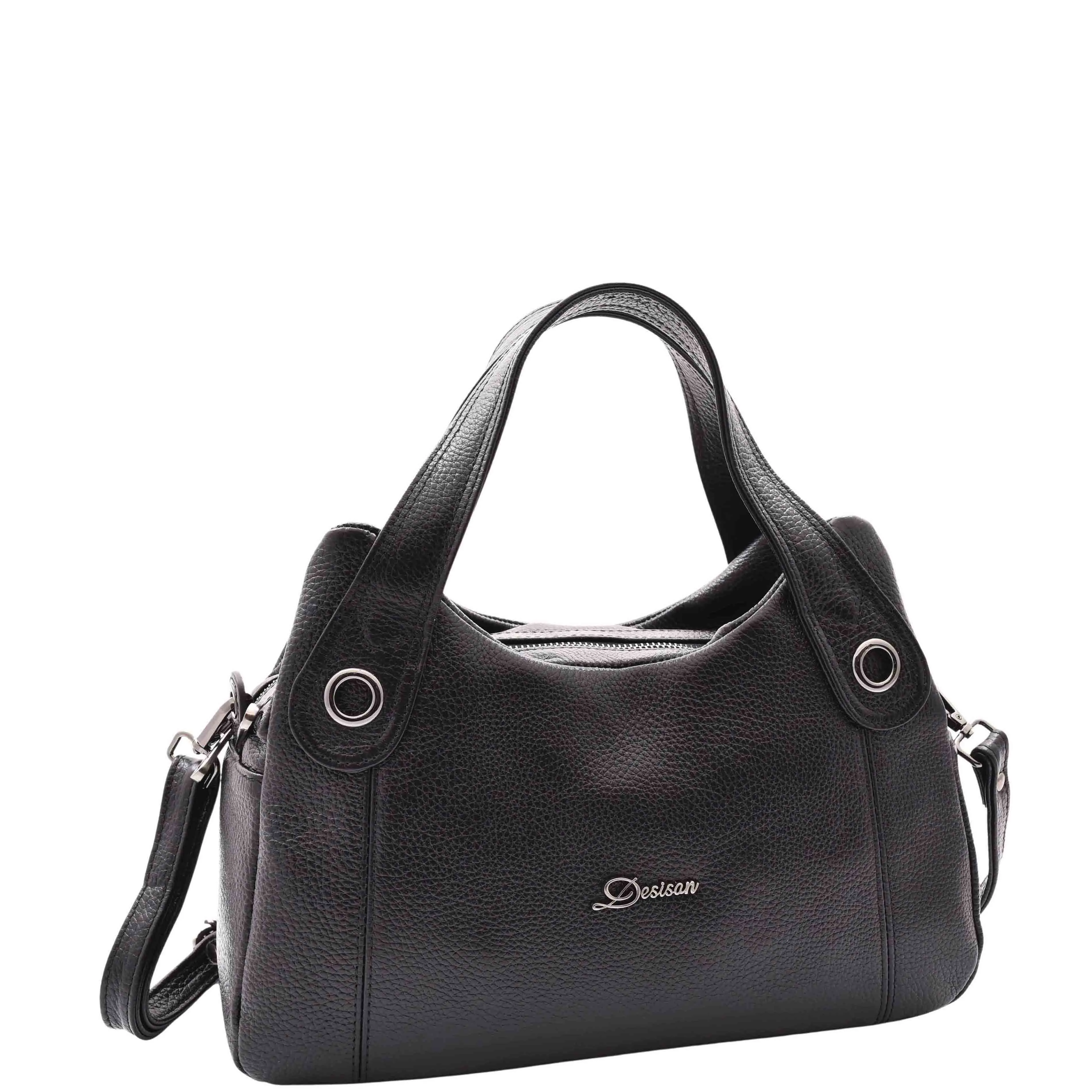 Womens Grained Leather Shoulder Bag Zip Small Size Handbag Daisy Black