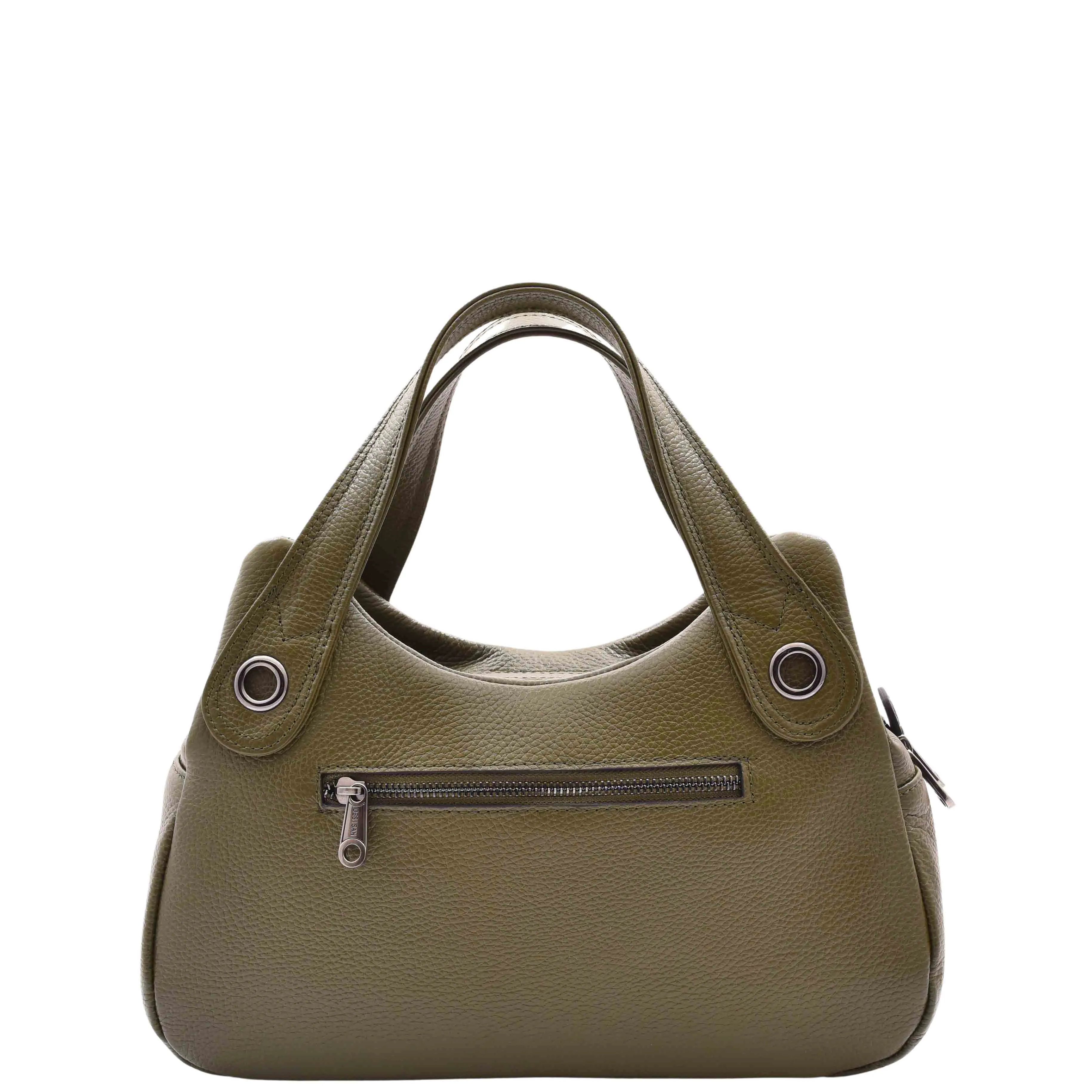 Womens Grained Leather Shoulder Bag Zip Small Size Handbag Daisy Olive