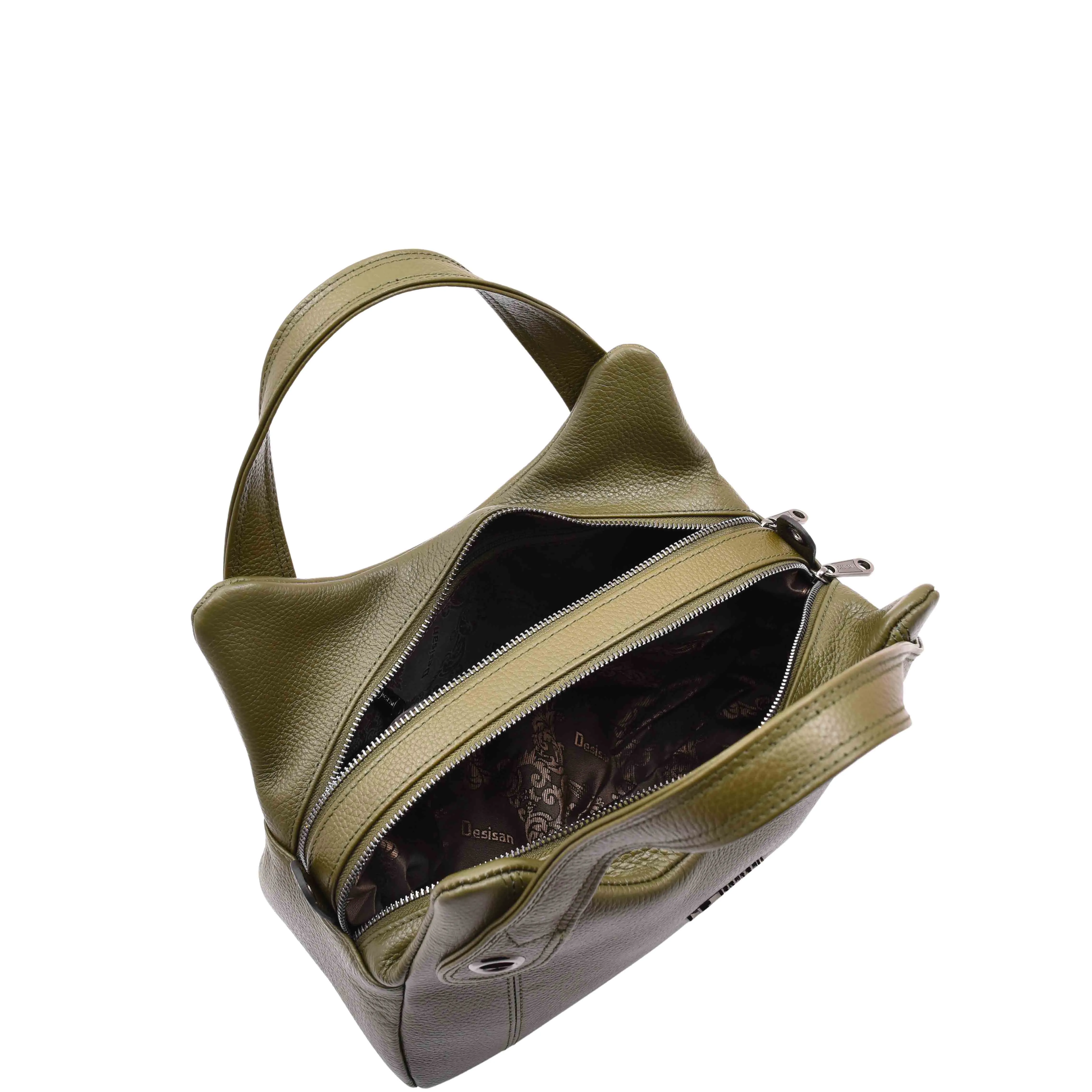 Womens Grained Leather Shoulder Bag Zip Small Size Handbag Daisy Olive