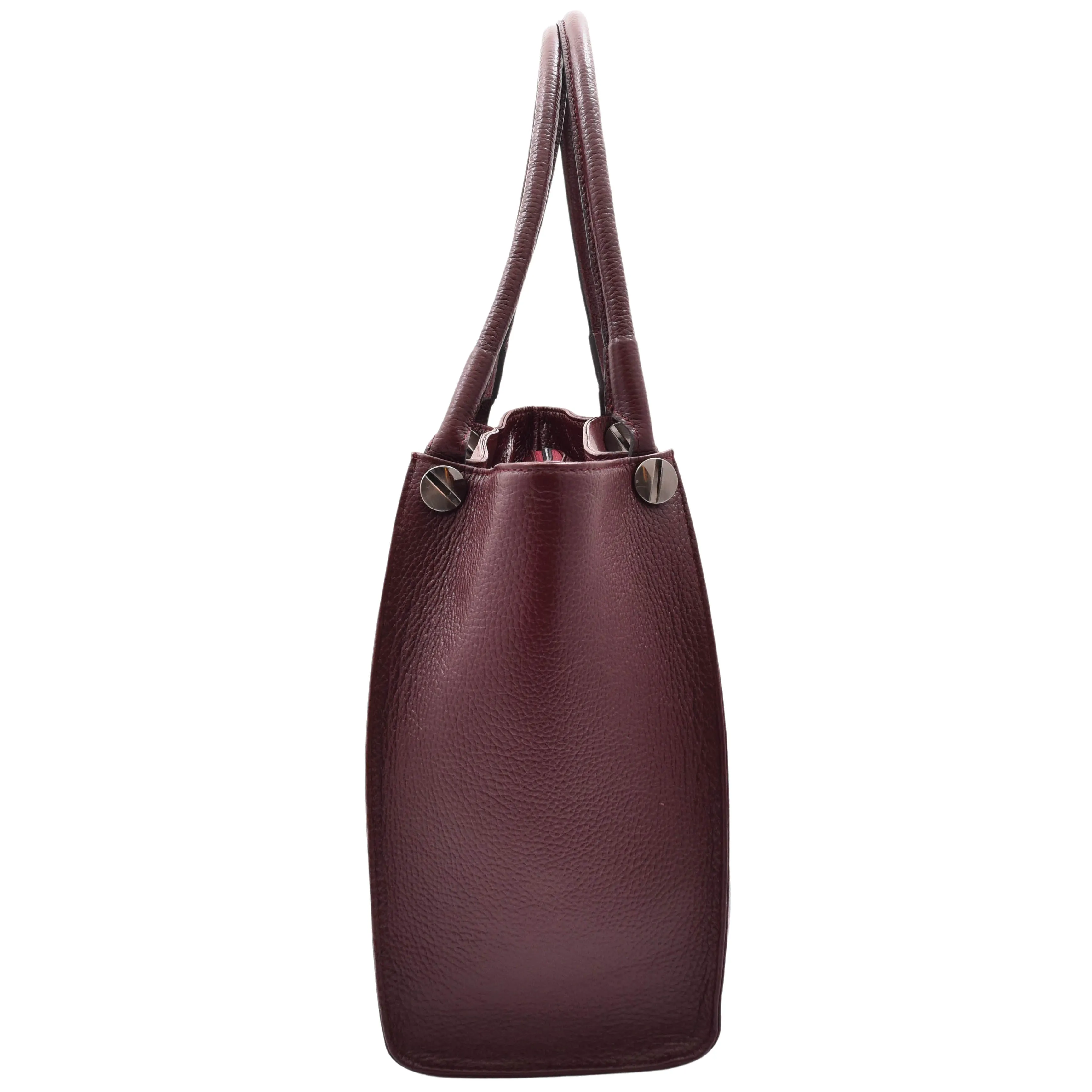 Womens Multi Pockets Grained Leather Shoulder Bag Large Size Grace Burgundy