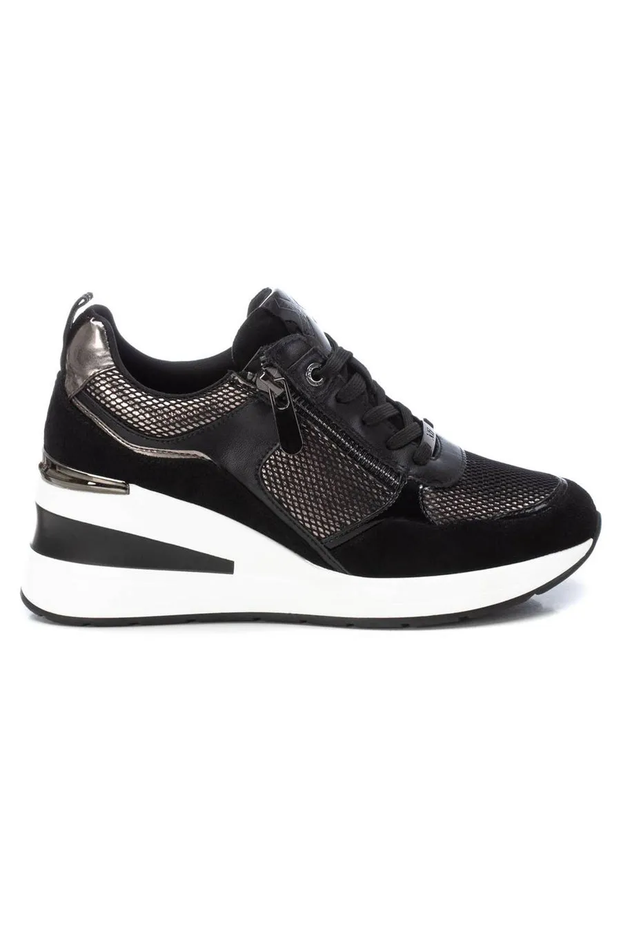 XTI 143073 Metallic Black Wedge Trainers