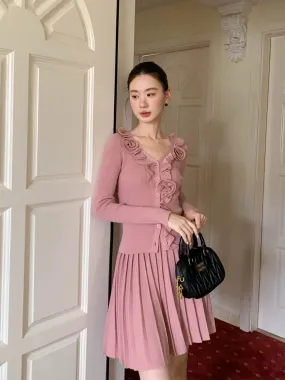 XXNING French style three-dimensional floral knitted sweater skirt suit for women new style elegant two-piece set